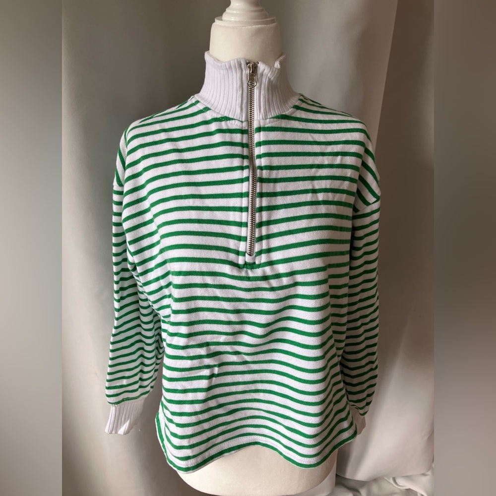 C&C California Green and White Striped Zip Sweatshirt Womens Size Small